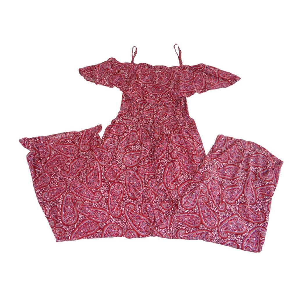 Old Navy Red Paisley Print Off-Shoulder Jumpsuit - Size S
